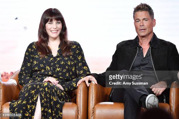 Liv Tyler and Rob Lowe of '9-1-1 Lone Star' speak during the Fox segment of the 2020 Winter TCA Press Tour at The Langham Huntington, Pasadena on...