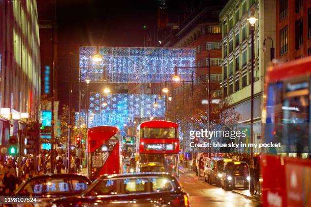 london christmas lights on oxford street - oxford street christmas stock pictures, royalty-free photos & images