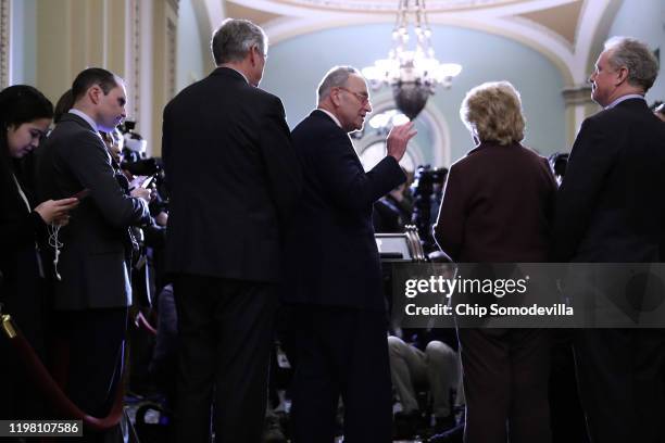 Senate Minority Leader Charles Schumer talks to reporters following the weekly Senate Democratic policy luncheon at the U.S. Capitol January 07, 2020...