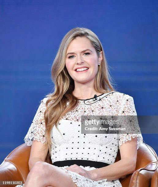 Maggie Lawson of 'Out Matched' speaks during the Fox segment of the 2020 Winter TCA Press Tour at The Langham Huntington, Pasadena on January 07,...