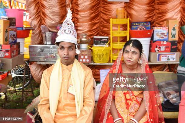 Partially blind Bride and Bridegroom in the mass wedding ceremony. A Mass Wedding Ceremony was organised by a social welfare organisation in which...