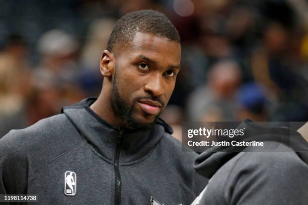 Michael Kidd-Gilchrist of the Charlotte Hornets warms up before the game against the Indiana Pacers at Bankers Life Fieldhouse on December 15, 2019...
