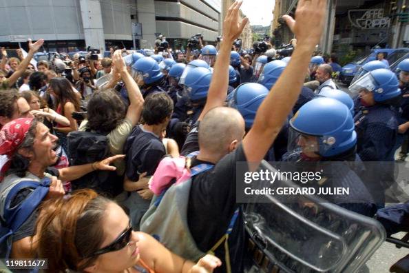 Anti-globalisation militants are pushed Anti-globalisation militants are pushed