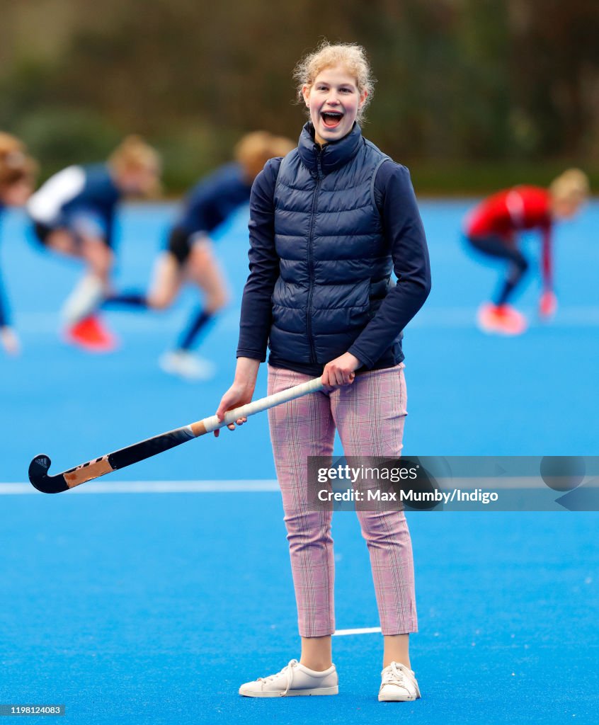 The Countess Of Wessex Attends A Hockey Training Session At Bisham Abbey National Sports Centre