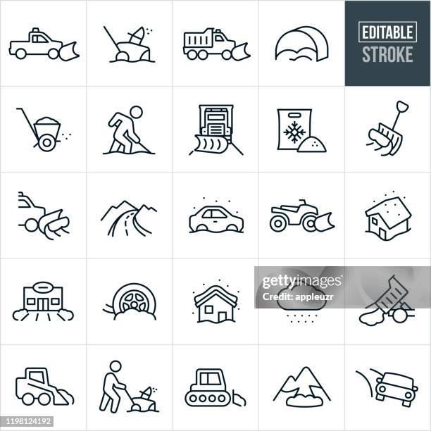snow removal thin line icons - editable stroke - strip stock illustrations