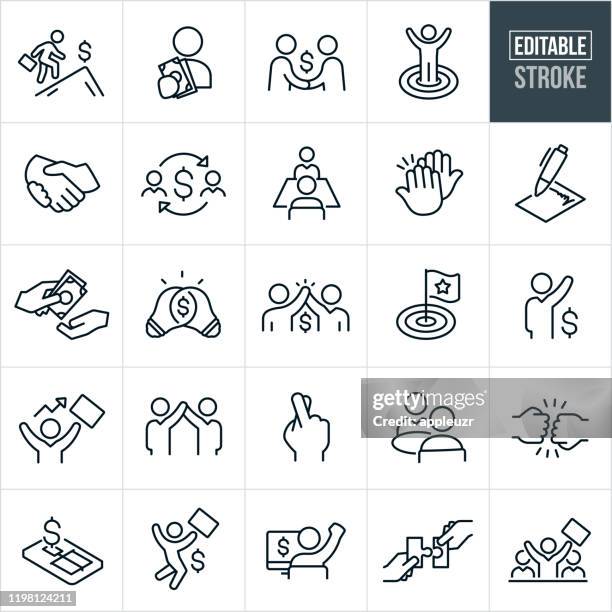 deal making thin line icons - editable stroke - excitement icon stock illustrations