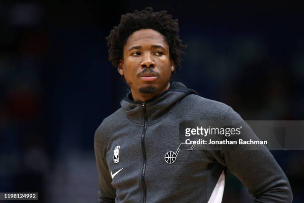 Ed Davis of the Utah Jazz reacts against the New Orleans Pelicans during a game at the Smoothie King Center on January 06, 2020 in New Orleans,...