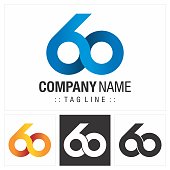 Anniversary (Number 60) Vector Company Symbol. Infinite Symbol (Unlimited) Style. Number icon illustration. Elegant Identity Concept Design Idea Template (Branding).