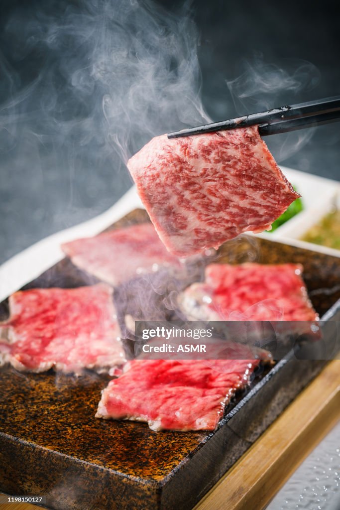 Fresh raw beef steaks on the table