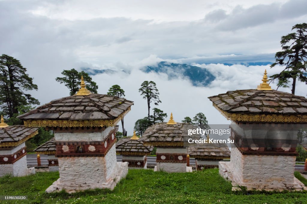Druk Wangyal Khang Zhang Chortens in Dochula Pass in the Himalayas, Bhutan