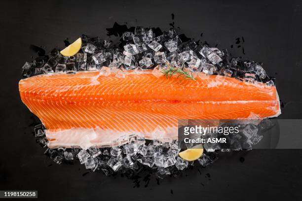 raw salmon steak - rustic salmon fillets stock pictures, royalty-free photos & images