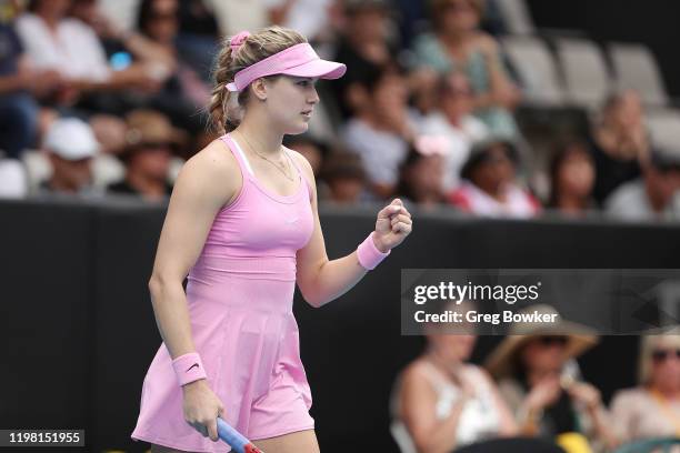 Eugenie Bouchard of Canada celebrates a point win against Alize Cornet of France during day three of the 2020 Women's ASB Classic at ASB Tennis...