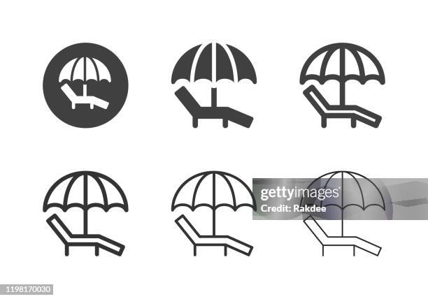 sunbed icons - multi series - beach umbrella stock illustrations