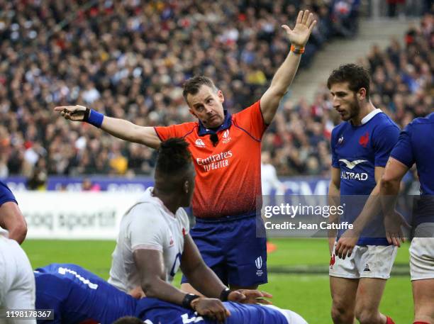 Referee Nigel Owens of Wales during the 2020 Guinness Six Nations match, the crunch between France and England at Stade de France on February 2, 2020...