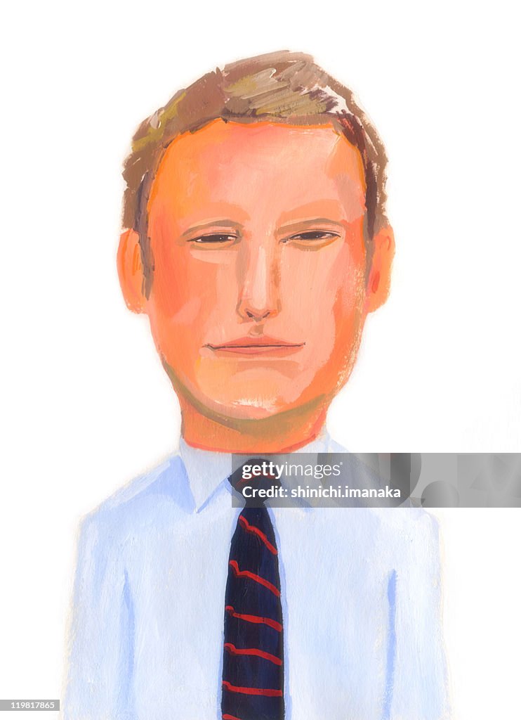 Man in blue shirt with striped tie