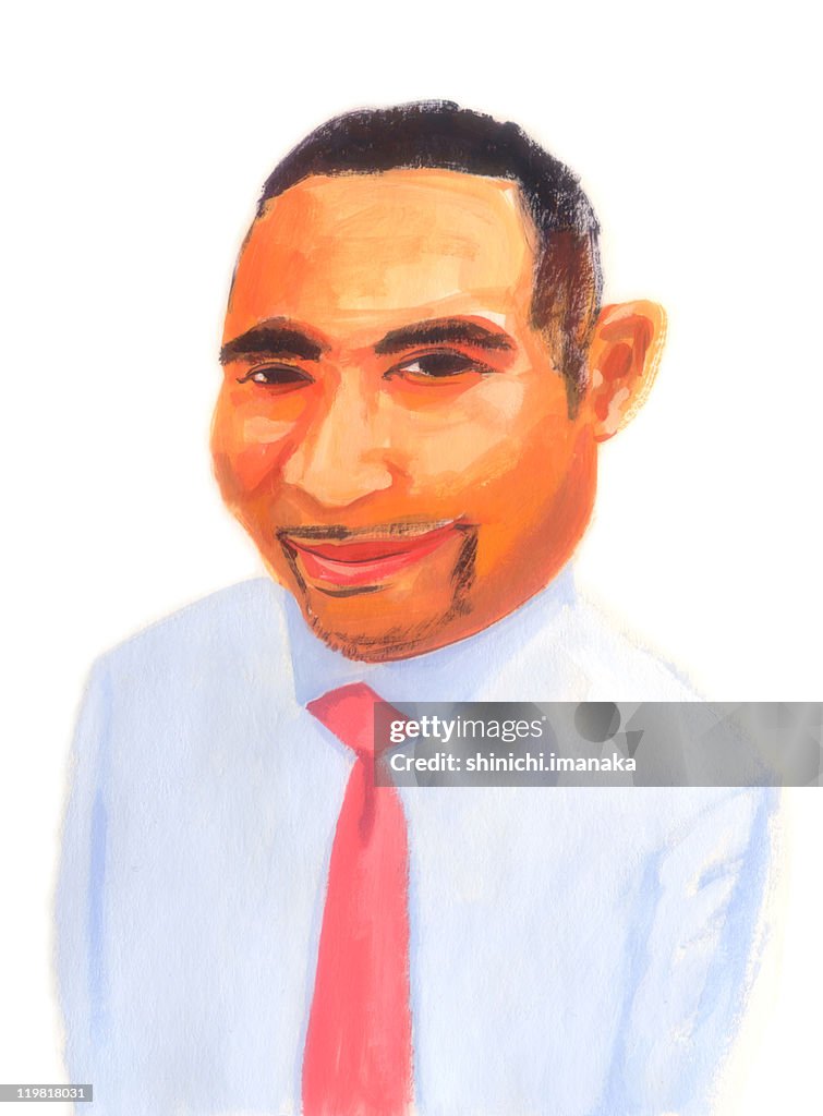 Man in blue shirt with pink tie