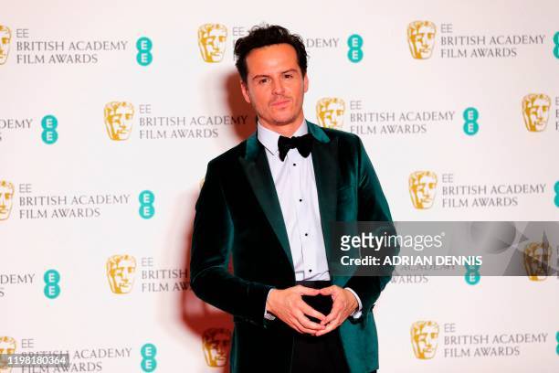 Irish actor Andrew Scott poses in the winners room at the BAFTA British Academy Film Awards at the Royal Albert Hall in London on February 2, 2020.