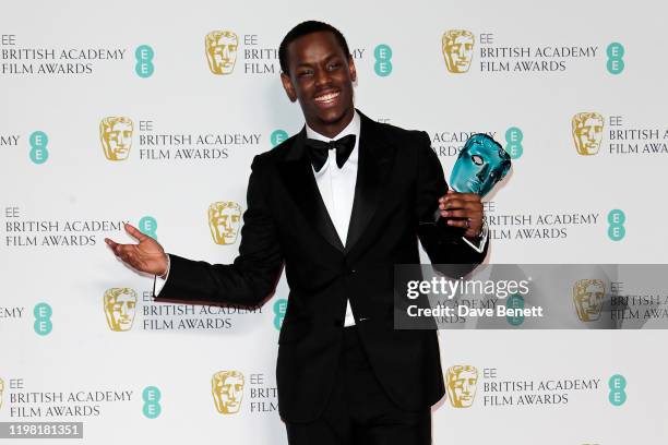 Micheal Ward, winner of the EE Rising Star award, poses in the Winners Room at the EE British Academy Film Awards 2020 at Royal Albert Hall on...