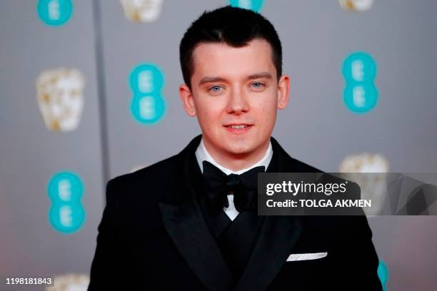 British actor Asa Butterfield poses on the red carpet upon arrival at the BAFTA British Academy Film Awards at the Royal Albert Hall in London on...