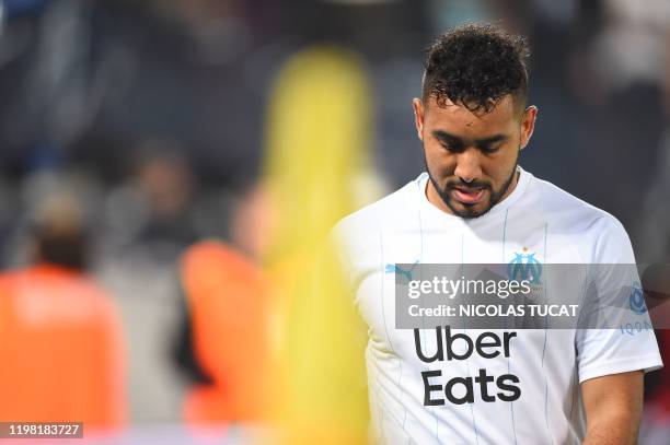 Marseille's French forward Dimitri Payet reacts during the French L1 football match between Girondins de Bordeaux and Olympique de Marseille on...