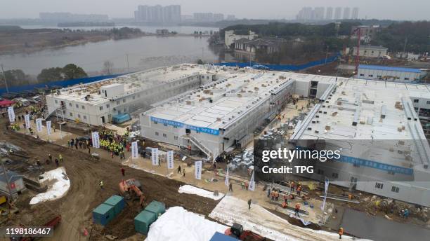 The Huo Shen Shan hospital which was built in 10 days for new coronavirus pneumonia patients officially deliver to military medical workers on 02th...