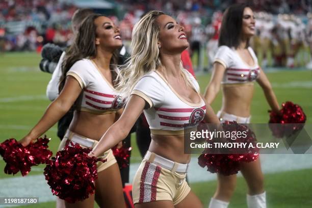 Cheerleaders dance during Super Bowl LIV between the Kansas City Chiefs and the San Francisco 49ers at Hard Rock Stadium in Miami Gardens, Florida,...