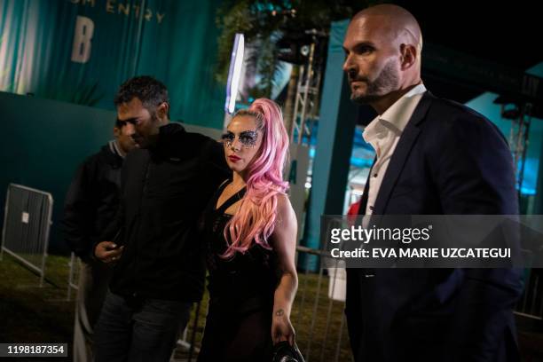 Singer-songwriter Lady Gaga leaves after Super Bowl LIV between the Kansas City Chiefs and the San Francisco 49ers at Hard Rock Stadium in Miami...