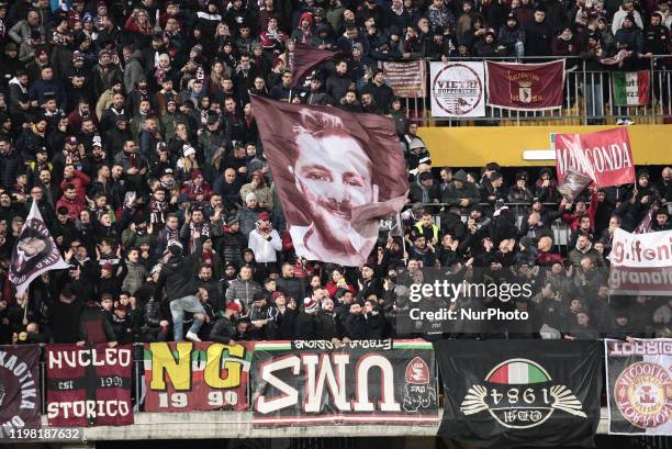 Supporters US Salernitana during the derby Italian Serie B football match between Benevento Calcio v US Salernitana at stadium Ciro Vigorito in...