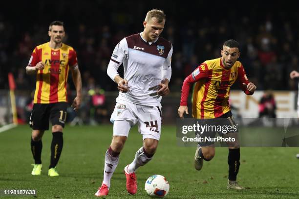 Pawel Jaroszynski during the derby Italian Serie B football match between Benevento Calcio v US Salernitana at stadium Ciro Vigorito in Benevento,...