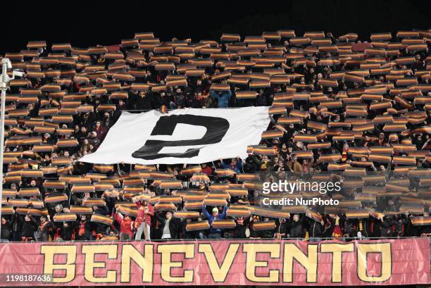Supporters Benevento Calcio during the derby Italian Serie B football match between Benevento Calcio v US Salernitana at stadium Ciro Vigorito in...