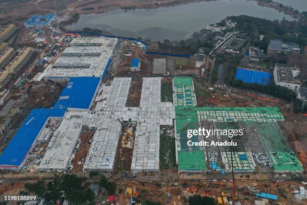 Huoshenshan Hospital construction nears completion on February 3, 2020 in Wuhan, China. After only 10 days of construction, Wuhan Huoshenshan...