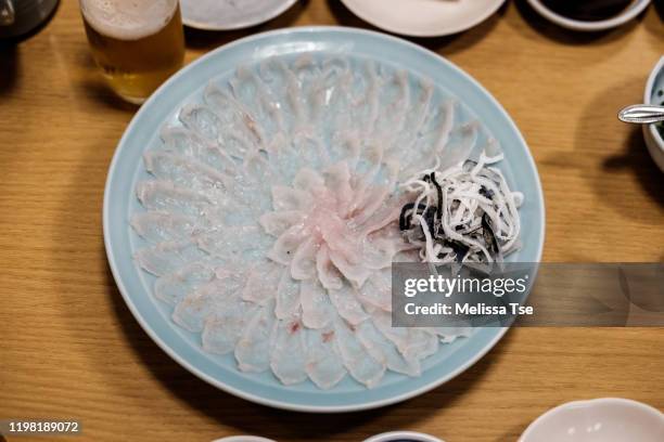 fugu sashimi - japanese puffer fish stock pictures, royalty-free photos & images