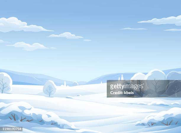 idyllische winterlandschaft - landschaftspanorama stock-grafiken, -clipart, -cartoons und -symbole