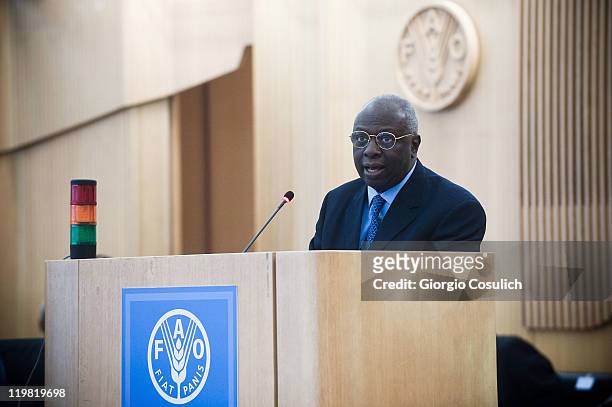 Jacques Diouf, Food and Agricultural Organization Director General speaks during an international emergency meeting held in FAO headquarters in Rome...
