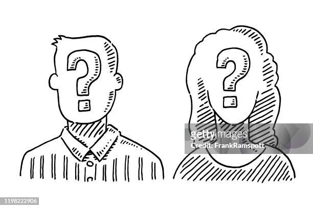 unrecognizable people question mark symbol drawing - obscured face stock illustrations