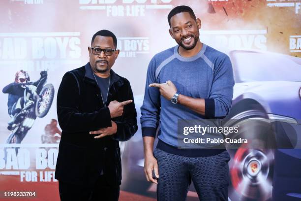 Us actors Martin Lawrence and Will Smith attend 'Bad Boys For Life' photocall at Villa Magna hotel on January 08, 2020 in Madrid, Spain.