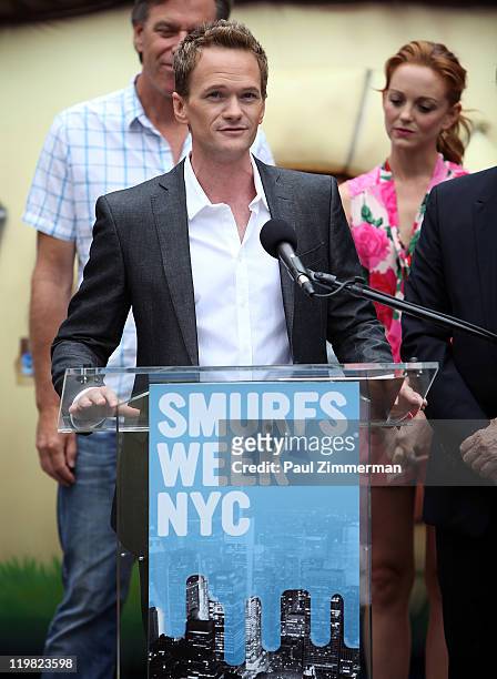 Neil Patrick Harris attends the New York Smurf Week kick off ceremony at Smurfs Village at Merchant's Gate, Central Park on July 25, 2011 in New York...
