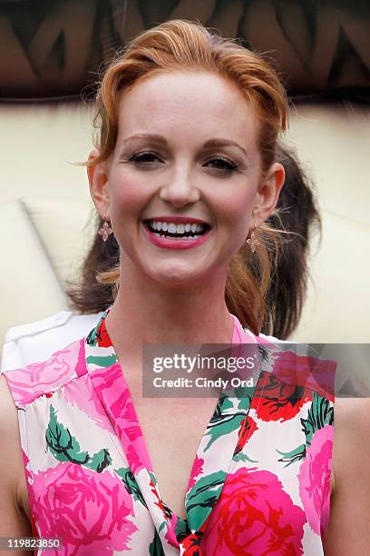 Actress Jayma Mays attends the New York Smurf Week kick off ceremony at Smurfs Village at Merchant's Gate, Central Park on July 25, 2011 in New York...