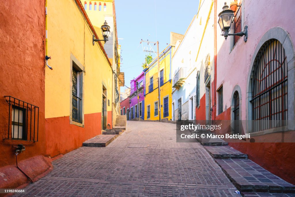 Colorful street in Guanajuato city, Mexico