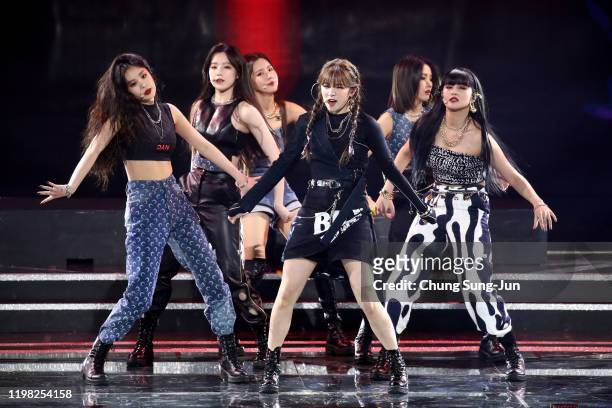 Girl group I-DLE perform on stage during the 9th Gaon Chart K-Pop Awards on January 08, 2020 in Seoul, South Korea.