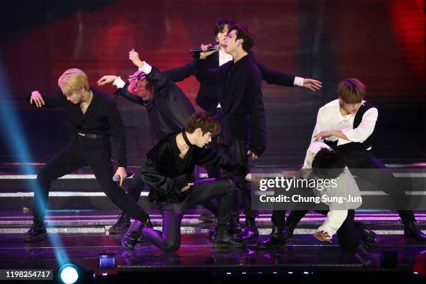 Boy band Stray Kids perform on stage during the 9th Gaon Chart K-Pop Awards on January 08, 2020 in Seoul, South Korea.