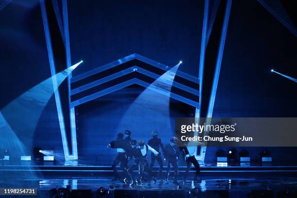Boy band Stray Kids perform on stage during the 9th Gaon Chart K-Pop Awards on January 08, 2020 in Seoul, South Korea.