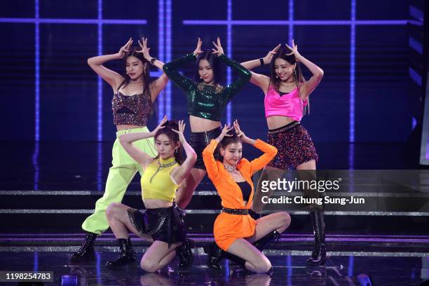 Girl group ITZY perform on stage during the 9th Gaon Chart K-Pop Awards on January 08, 2020 in Seoul, South Korea.