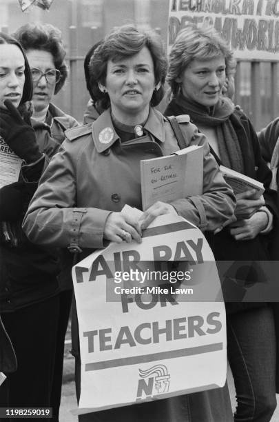 British politician and teacher Glenys Kinnock at a demonstration for fair pay for teachers, UK, 26th February 1985.