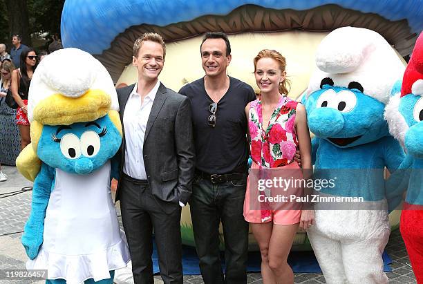 Neil Patrick Harris, Hank Azaria and Jayma Mays attend the New York Smurf Week kick off ceremony at Smurfs Village at Merchant's Gate, Central Park...