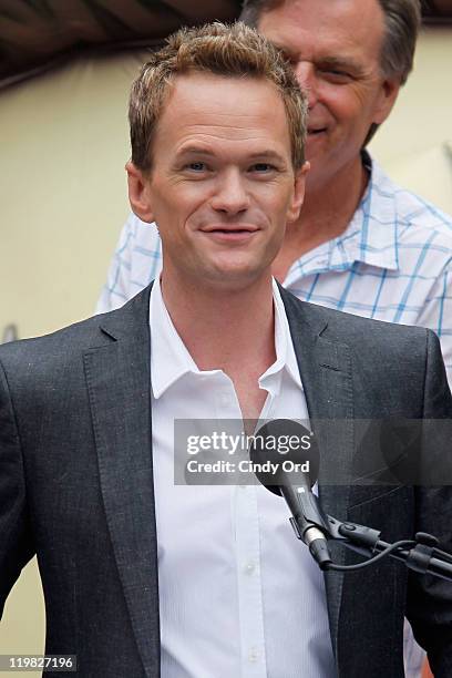 Actor Neil Patrick Harris attends the New York Smurf Week kick off ceremony at Smurfs Village at Merchant's Gate, Central Park on July 25, 2011 in...