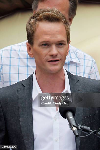 Actor Neil Patrick Harris attends the New York Smurf Week kick off ceremony at Smurfs Village at Merchant's Gate, Central Park on July 25, 2011 in...