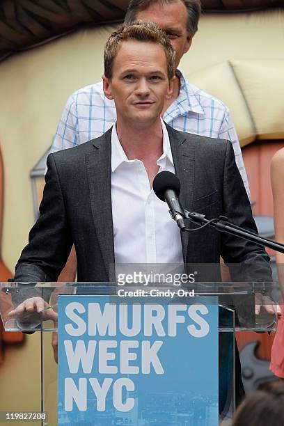 Actor Neil Patrick Harris attends the New York Smurf Week kick off ceremony at Smurfs Village at Merchant's Gate, Central Park on July 25, 2011 in...
