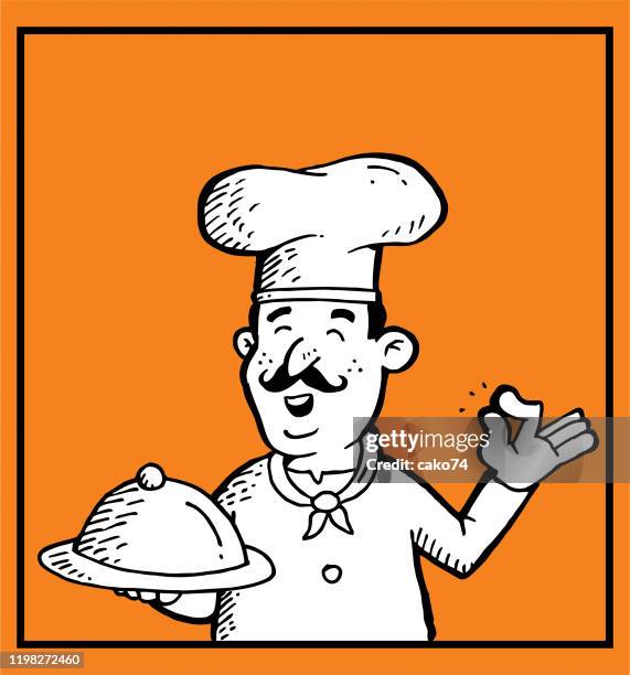 hand gezeichnet cartoon-koch - hand drawn food illustration stock-grafiken, -clipart, -cartoons und -symbole