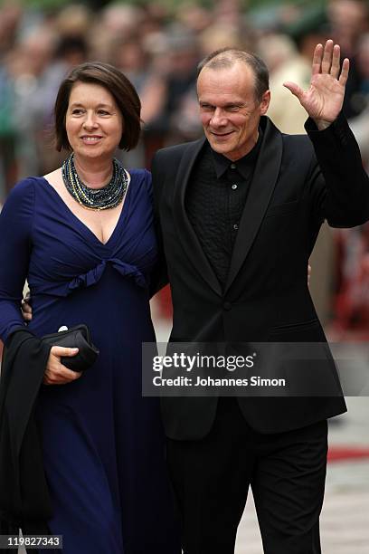 German actor Edgar Selge and his wife Franziska Walser arrive for the Bayreuth festival 2011 premiere on July 25, 2011 in Bayreuth, Germany.